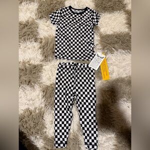 Kids Checkered Bamboo Pajama Set - Black and White